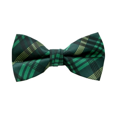 Mens Bow Tie Soft Wool Woven And Made in Scotland in Green Plain Adjustable Strap for easy fastening 